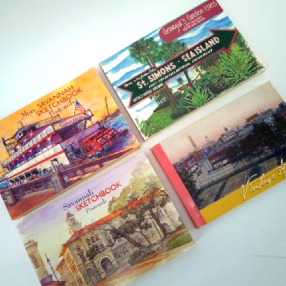 Georgia Set of 4 Post Card Books Savannah Athens Garden Isles Souvenirs Sketch